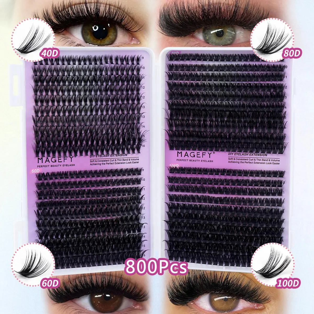 Fluffy Volume False Eyelashes, 800pcs/set Natural Look Eyelash Extensions, Self Grafting Curl Eyelashes, Eye Makeup Enhancement False Eyelashes for Women & Girls, Diy Eyelash Extensions