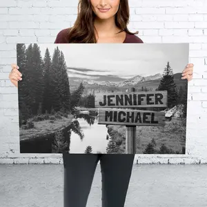 Black and White Mountain Range Multi-Names Personalized Premium Canvas