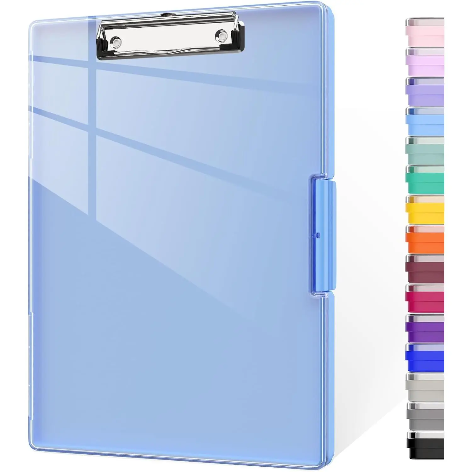 Clipboard with Storage, 8.5 x 11 Clip Boards with 2 Storage Case and A4 Paper Folder, Clear Dry Erase Top Panel, Heavy Duty Plastic, Folio & Side Opening, for , Teacher, Lawers, Blue