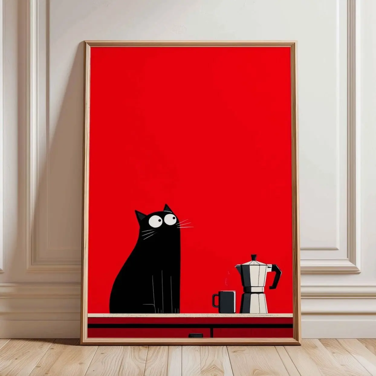 Black Cat Coffee Poster, Funny Cat Kitchen Wall Art, Moka Pot Coffee Print, Minimalist Cat Decor, Coffee Lover Gift B