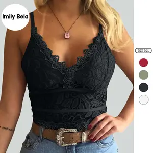Imily Bela Women's Lace Camisole Soft Crochet Spaghetti Strap Vest Outer Wear Short Camisole Top