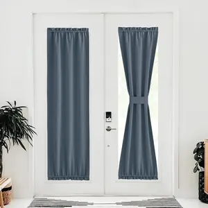 NICETOWN French Door Blackout Curtain for Kitchen Thermal Insulated Drapes Temporary Window Treatment Covering for Glass Door Rod Pocket with Tieback, 25" x 80", Stone Blue, 1 Panel