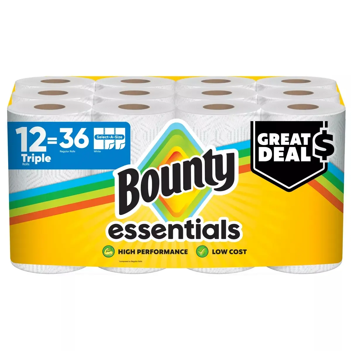 Bounty Essentials Select-A-Size White Paper Towels - 12 Triple Rolls - 2-Ply - 162 Sheets