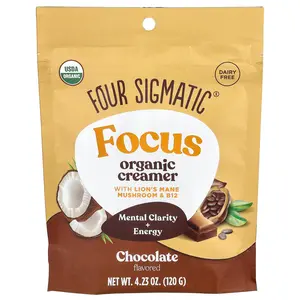 Four Sigmatic Focus, Organic Creamer with Lion's Mane Mushroom & B12, Chocolate, 4.23 oz (120 g)