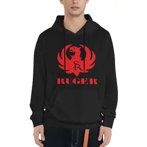 New Ruger Firearms Print Hoodie, Casual Polyester Knit Fabric Pullover, Loose Fit,  with Kangaroo Pocket