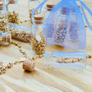 12pcs Rosary in Glass Bottle w/ Beaded Necklace & Crucifix Cross Charm Baptism/Christening Party Favor Recuerdos de Bautizo w/ Organza Bag Gift