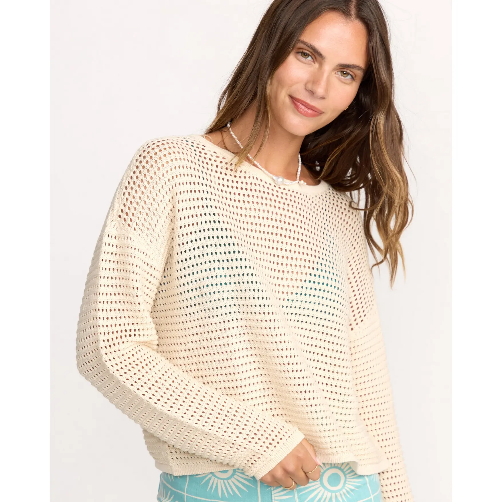 BILLABONG Women's Daybreak Sweater, Relaxed Fit Wide Neck Long Sleeve Knit Sweater, 100% Cotton, Everyday Casual Sweater - Whitecap