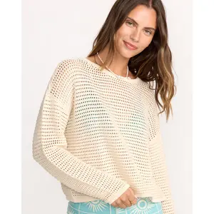 BILLABONG Women's Daybreak Sweater, Relaxed Fit Wide Neck Long Sleeve Knit Sweater, 100% Cotton, Everyday Casual Sweater - Whitecap