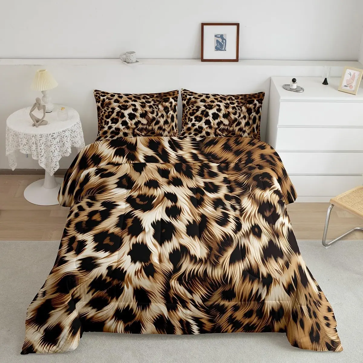 Luxury Bedding Set - Super Soft Designer Linens, Cheetah Duvet Cover, Leopard Comforter, Faux Fur Quilt, Premium Bedding Decor