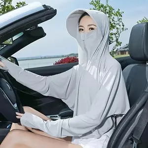UPF 50 Sun Protection Jacket for Women Lightweight Cooling UV Hoodie with Face Cover Breathable Quick Dry Sun Shirt with Thumb Holes for Outdoor Hiking Fishing Cycling Beach Travel