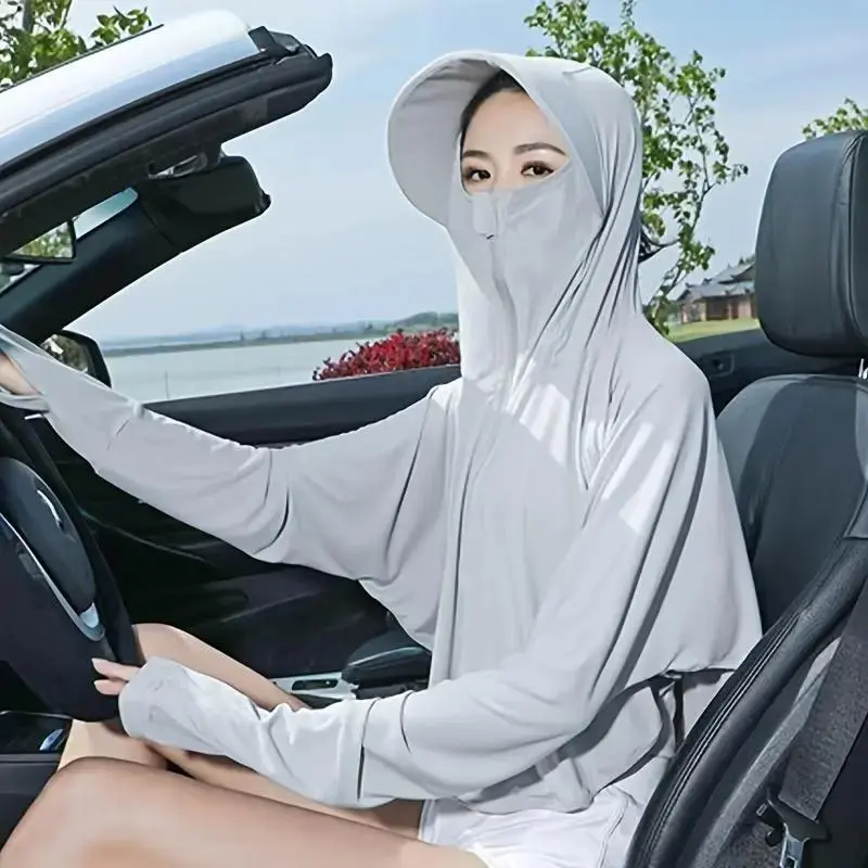 Women's UPF 50 UV Protection Long Sleeve Jacket - Lightweight, Cooling, Breathable Quick Dry Athleisure Sun Shirt with Face Cover, Thumb Holes, Full Coverage Hood for Hiking, Outdoor Activities
