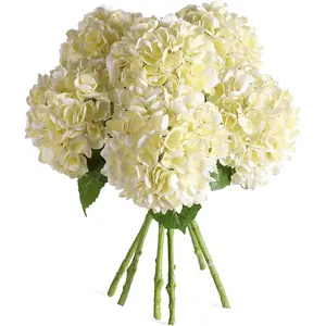 6PCS 22 inch Hydrangea Artificial Flowers Real Off White Faux Hydrangea Flowers with Home Office or Wedding Arrange and Birthday Decorations(Off White)