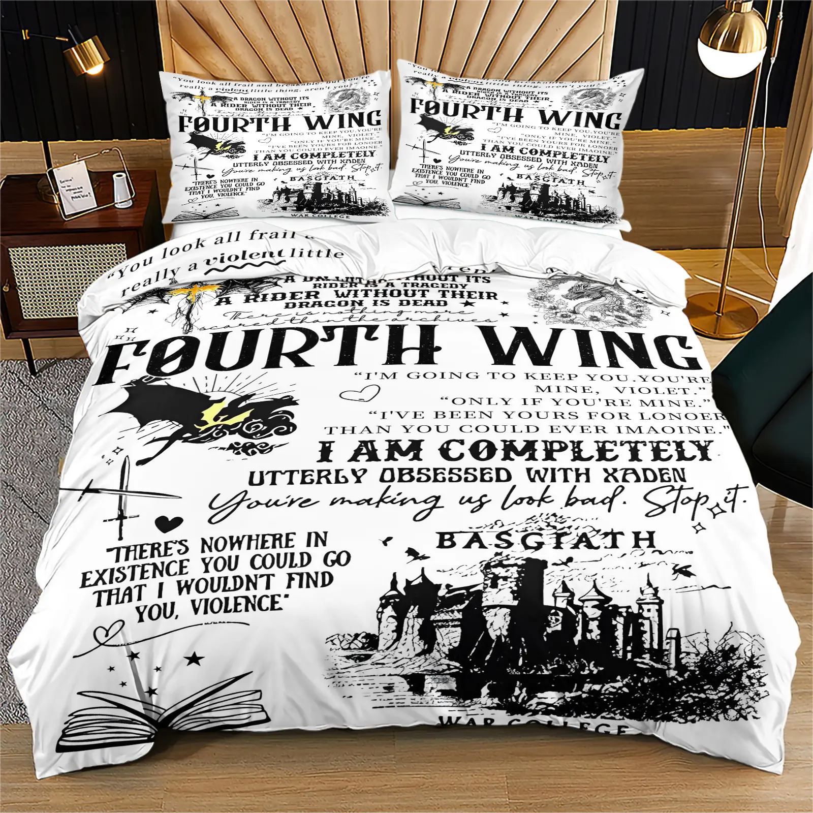 Dragon pattern from "The Fourth Wing", soft bed cover set, including 1 cover and 1 or 2 pillowcases, without cotton core, suitable as a birthday or holiday gift