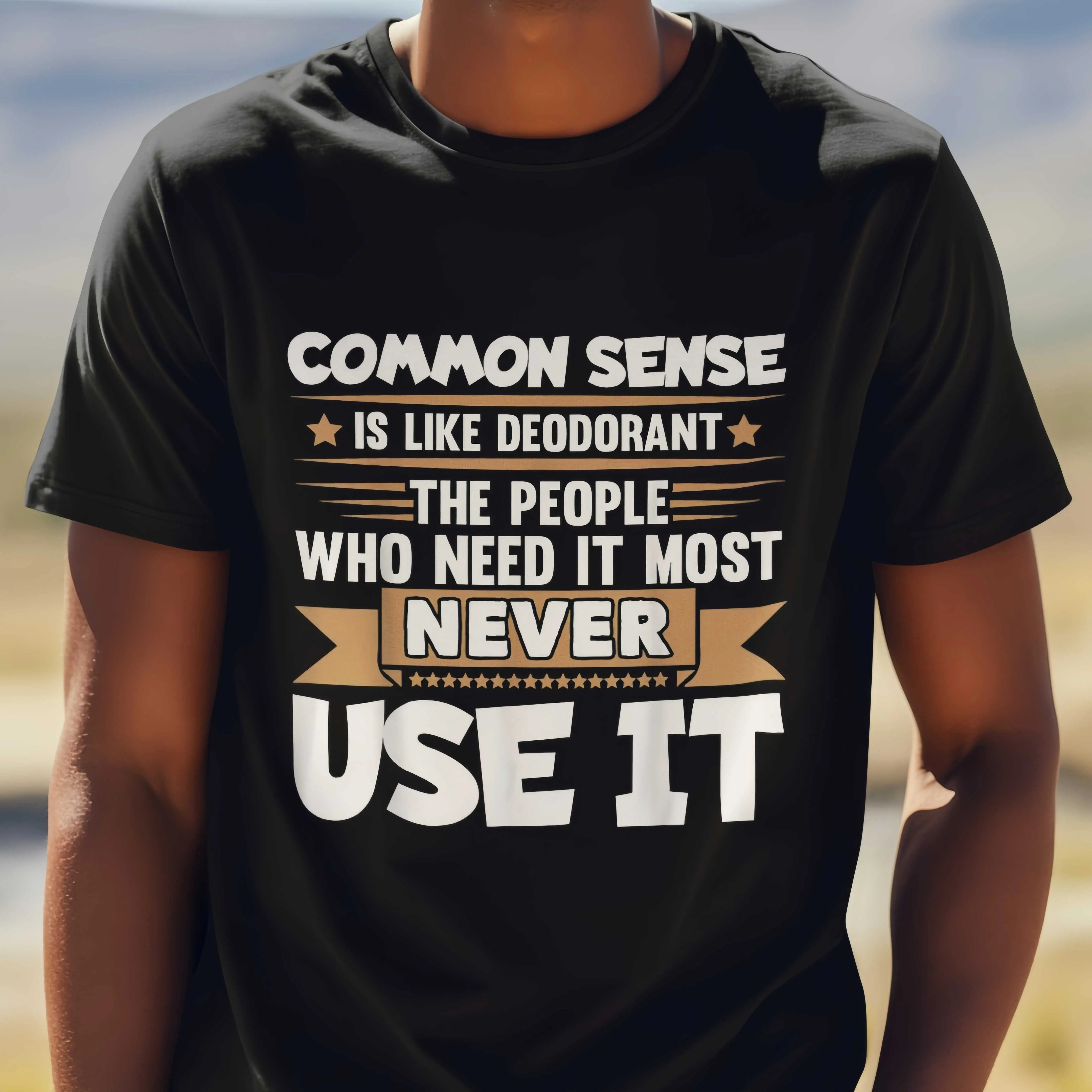 Men's Vintage "Common Sense" Slogan Graphic T-Shirt - Streetwear Crew Neck Shortsleeve Tops, 100% Knitting Cotton Fabric with Slight Stretch, Casual Valentines Day Apparel