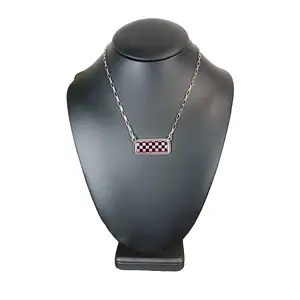 Checkered Bar Necklace - Pink