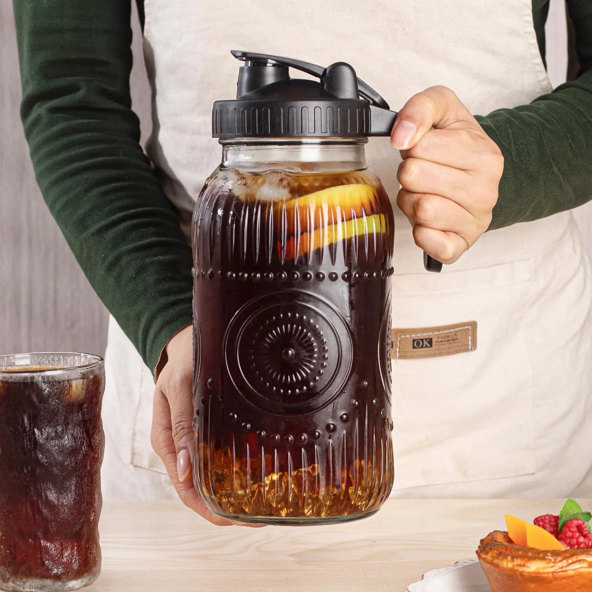 64 oz Heavy-Duty Mason Jar Pitcher with Leak Proof Lids - Wide Mouth Mason Jar Jug, Refrigerator Safe Container for Sun Tea, Family Parties, Great for Food Storage, Two Packs