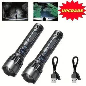 Rechargeable LED high-brightness flashlight, long-range beam, USB charging cable included, adjustable focus. Suitable for household, camping, hiking, fishing, window breaking and emergency use. An ideal gift for fathers, husbands and boyfriends.