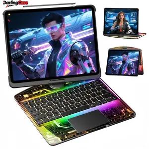DarlingCase 360° Rotating Transparent Cyberpunk RGB iPad Case with Pen Holder & Charger Backlight Compatible with iPad Air 11/iPad 13 in M3 2025/iPad Pro 12.9 in iPad 11th iPad 10th iPad Keyboard Case Tablet Wireless Christmas Gift.iPad Case