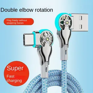 Fast Charging Data Cable Type-c With Light Double Elbow Rotation 65W Flash Charging Is Suitable For Apple IQOO, Huawei Honor Vivo, Xiaomi Redmi OPPO, OnePlus Samsung Sony Car Universal Android Mobile Phone Charging Cable