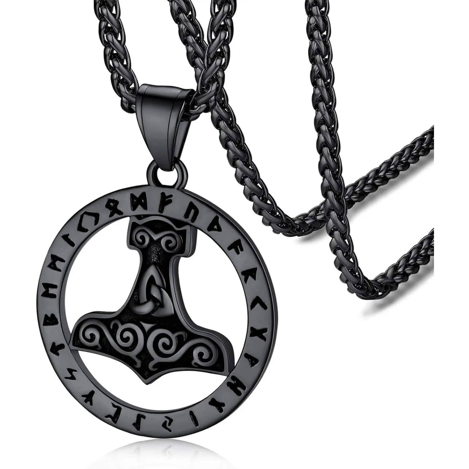 13. Thor Hammer&Rune Circle-Black