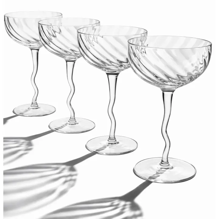 Vivre Luxury Crystal Coupe Glasses – Set of 4 Vintage Wavy gift premium drinking glass Champagne Clear Coupe Glass Cocktail and Champagne Coupettes