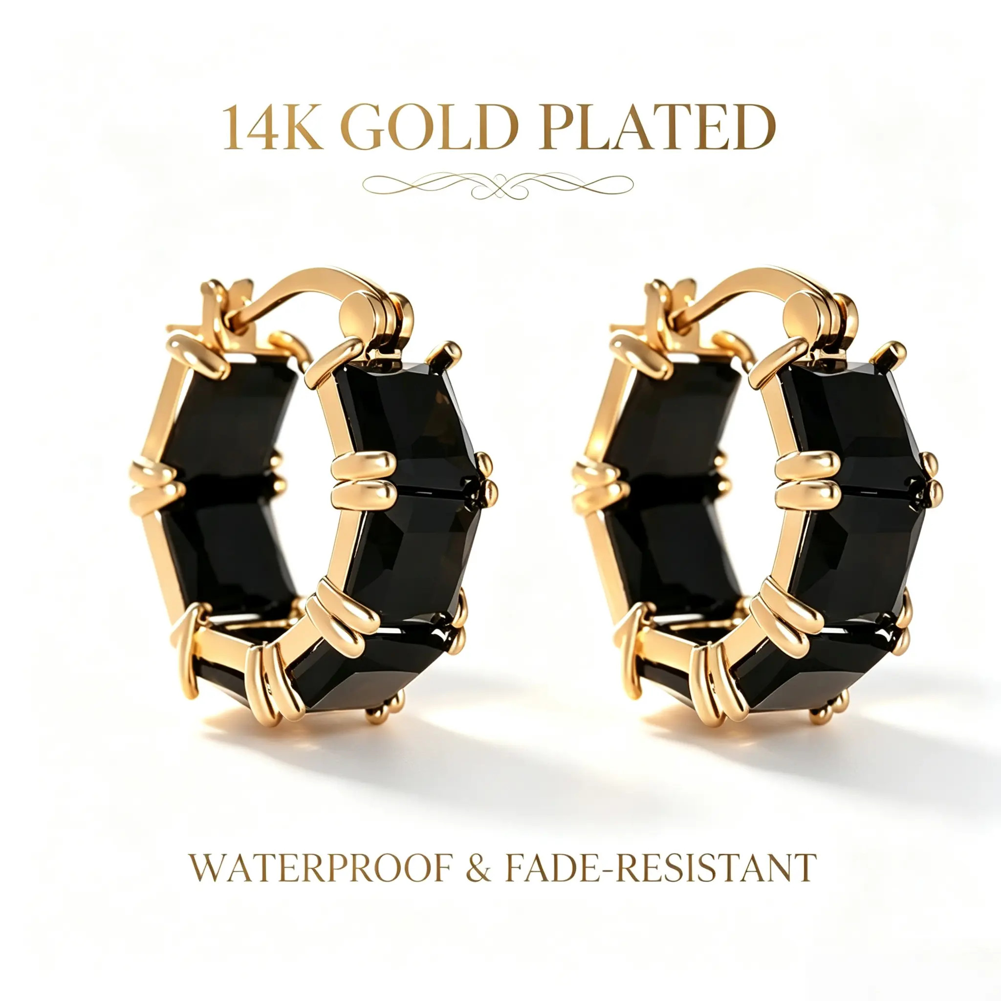 14K Gold Plated Sparkly Cubic Zirconia Hoop Earrings - Elegant Unisex Statement Costume Jewelry, Men's Earrings