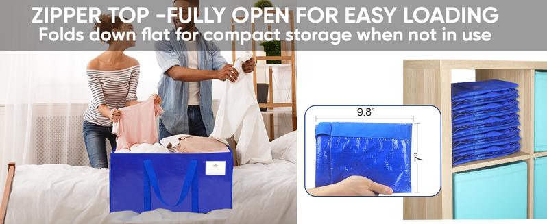 CasaBella 24 Gallon Extra Large Heavy Duty Foldable Moving Bags With Carrying Handles, Zippers and Tag Pocket, Outdoor Camping, water proof Organiser