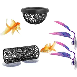 4 count Betta Fish Hammock &  Set, Suction Cup Tunnel, Floating Betta Fish , 2 Foliage Pads,Aquarium  and Feed Decor for Resting, Hiding & Play Areas.