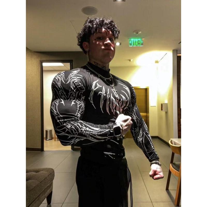 Sweet Spice Girl Show Body Gothic Tight High Elastic Fitness Sports Semi-High Neck Quick Drying Breathable Long Sleeve T-Shirt Men and Women