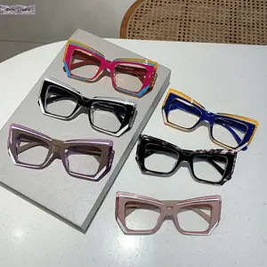 Trendy Irregular Blue Light Blocking Glasses for Women | Chic Colorful Geometric Clear Lens Eyeglasses | Premium Non-Prescription Frames for Screen Work, Studying, Office Siren Aesthetic & Daily Style Outfit