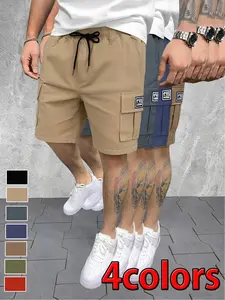 Men’s 4-pack cargo shorts with multiple pockets, regular fit suitable for outdoor sports and casual wear, beach shorts with an adjustable drawstring waist