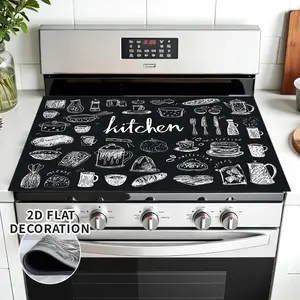 2D flat decoration electric stove top cover, kitchen utensils, food, text decoration rubber lining gas stove top cover suitable for any kitchen stove protection, diatomaceous earth oven pad, Stove Plate