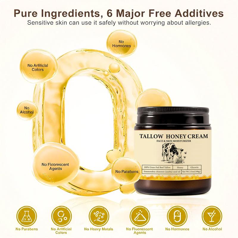 2Bmagic Whipped Grass-Fed Beef Tallow Honey cream - 100g,Moisturizing Cream for Soft, Smooth Skin - Handmade All-Natural Moisturizer - Lavender Moisture Daily Glycerin Jojoba Lightweight Oil