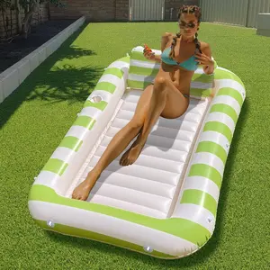 Inflatable Tanning Pool Lounger (70” x 45”) | Adult Pool Float with Dual Cup Holders & Removable Pillow | Durable 3mm Vinyl Tanning Water Bed for Ultimate Comfort