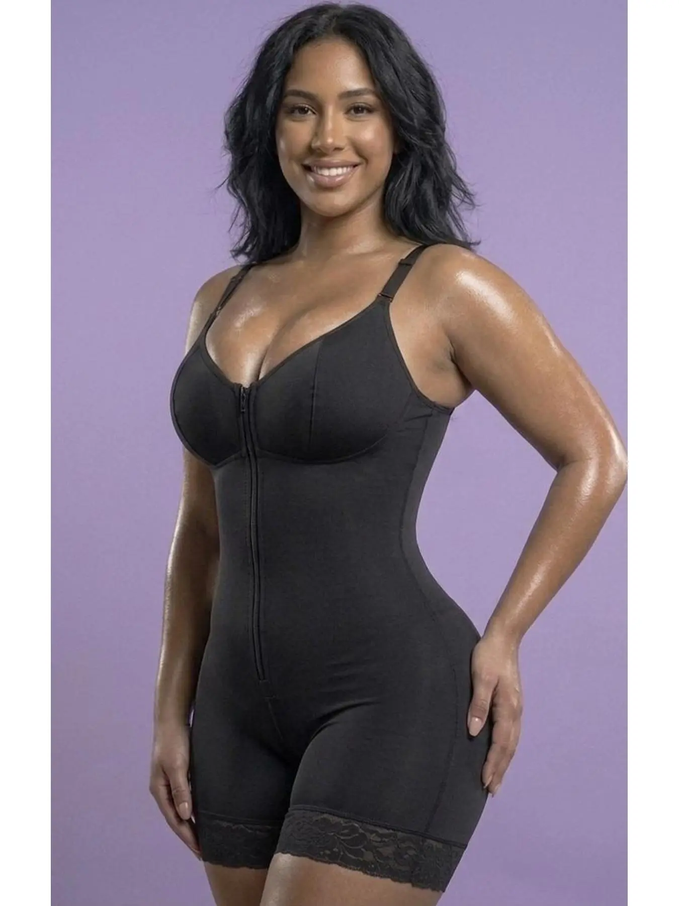 Sexy High Compression Jumpsuit Women's Lace Trim Colombian Shapewear Zipper Shaper Daily Wear Suit
