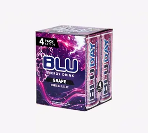 BLU Grape 4-Pack Energy Drink - Smooth Refreshing with B Vitamins B3 B6 B12 for Focus & Energy - 8.4 fl oz - Clean Energy Beverage