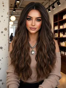 22 Inch Deep Gradient Long Curly Wave Wig, Women's No Glue Synthetic Hair Wig, Pre-Bleached Natural Hairline, Heat Resistant, Instant Wear