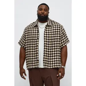 Boxy Cropped Mosaic Button Up Shirt - Brown