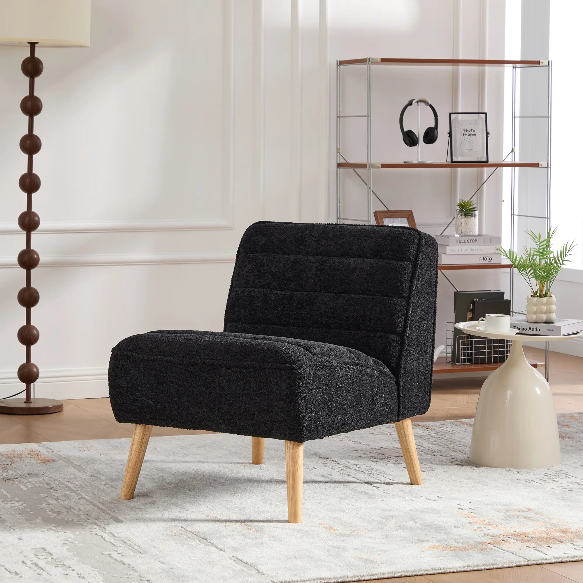 Modern Armless Upholstered Accent Chair, 24.4" Wide, Chenille or Velvet, Multiple Color Choices, Rubber Wood or Metal Legs, High-Density Sponge Cushion, Compact for Living Room, Bedroom, Office