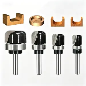 Carbide Tipped Router Bit Set 4PCS, 1/4 Inch Shank Cove Juice Groove Cutting Bit, Woodworking Round Nose Bit for Bowls Trays, Reusable Durable Template Bit for Boxes Board Troughs, Ideal for Precision Grooving and Smooth Finishing