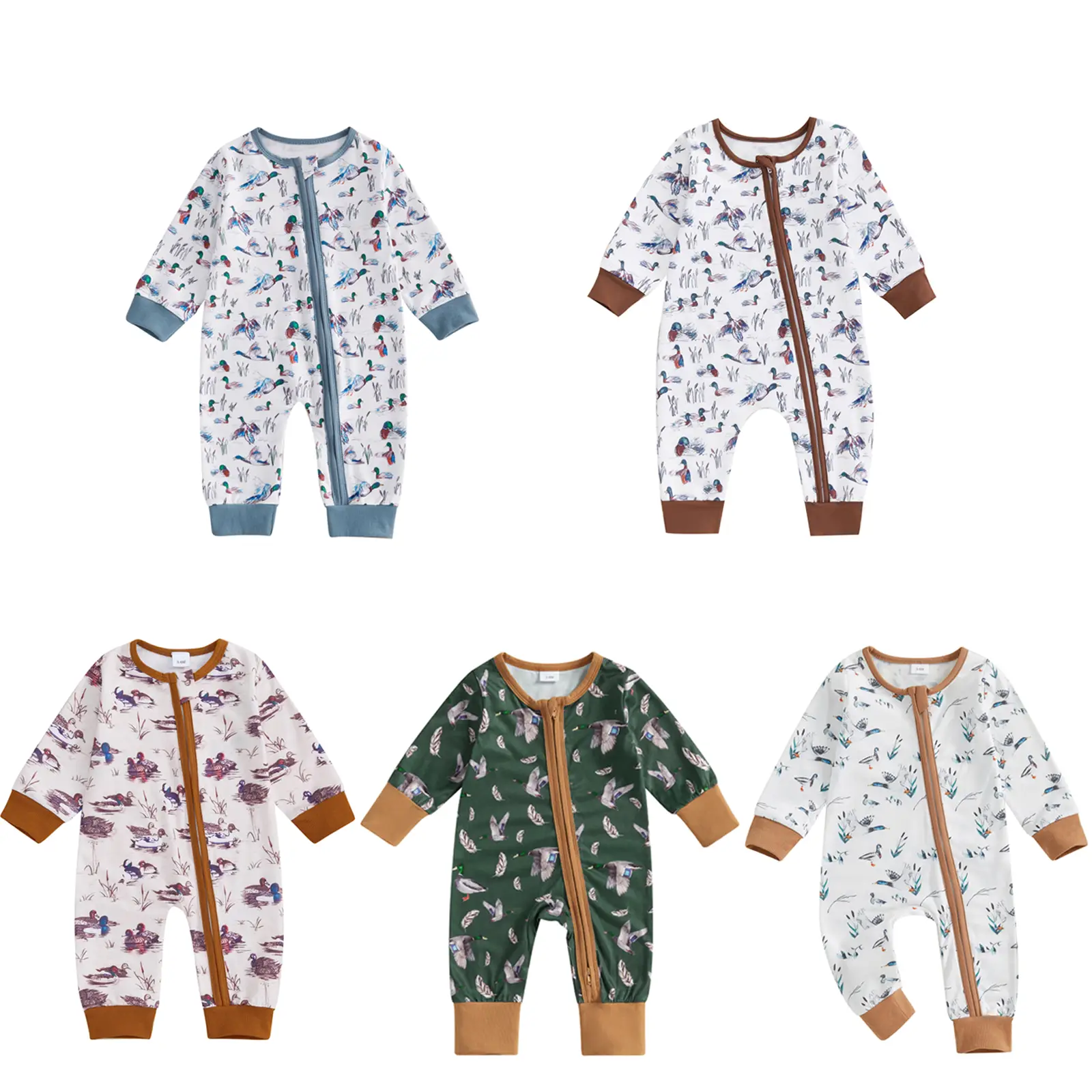 Infant Baby Boy Girl Mallard Duck Romper Jumpsuit Long Sleeve Zip Up Duck Overalls Hunting Baby Clothes #Springtok