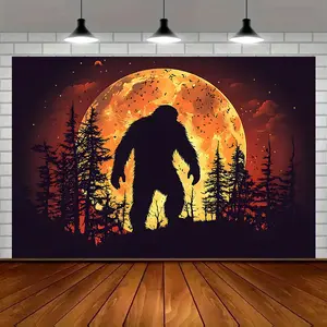 Bigfoot Tapestry Moonlit Forest Backdrop Mystery Theme Wall Hanging Photography Background for Party Decoration Living Room Bedroom Indoor Outdoor Home Decor Polyester