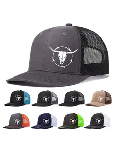 1pc Unisex Trucker Hat Bull Head Printing Mesh Baseball Cap Richardson Slightly Curved Brim Baseball Cap Adjustable Dad Hats Outdoor Mesh Breathable Sun Hat Gift for Men Women