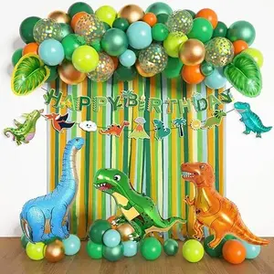 Dinosaur Birthday Party Decorations Supplies Happy Birthday Banner Crepe Paper Green Orange Blue Gold Dino Foil Balloons Garland Arch Kit for Jungle Safari Dinosaur Themed Baby Shower Party Boys Kids