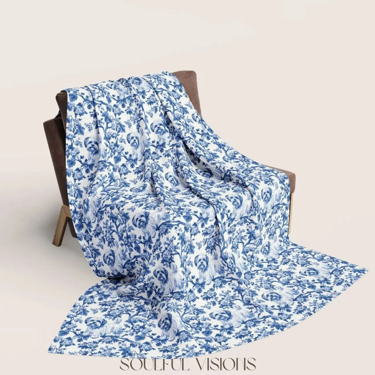 Maltese French Toile De Jouy Blanket, Maltese Blanket, Maltese Gift, Dog Mom Blanket Gift, Dog Blanket