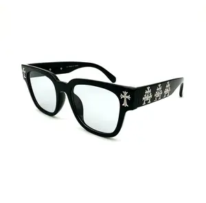 Unisex Triple Cross Black Frame Non-Prescription Tints/Glasses Full Rim for Casual Everyday Wear