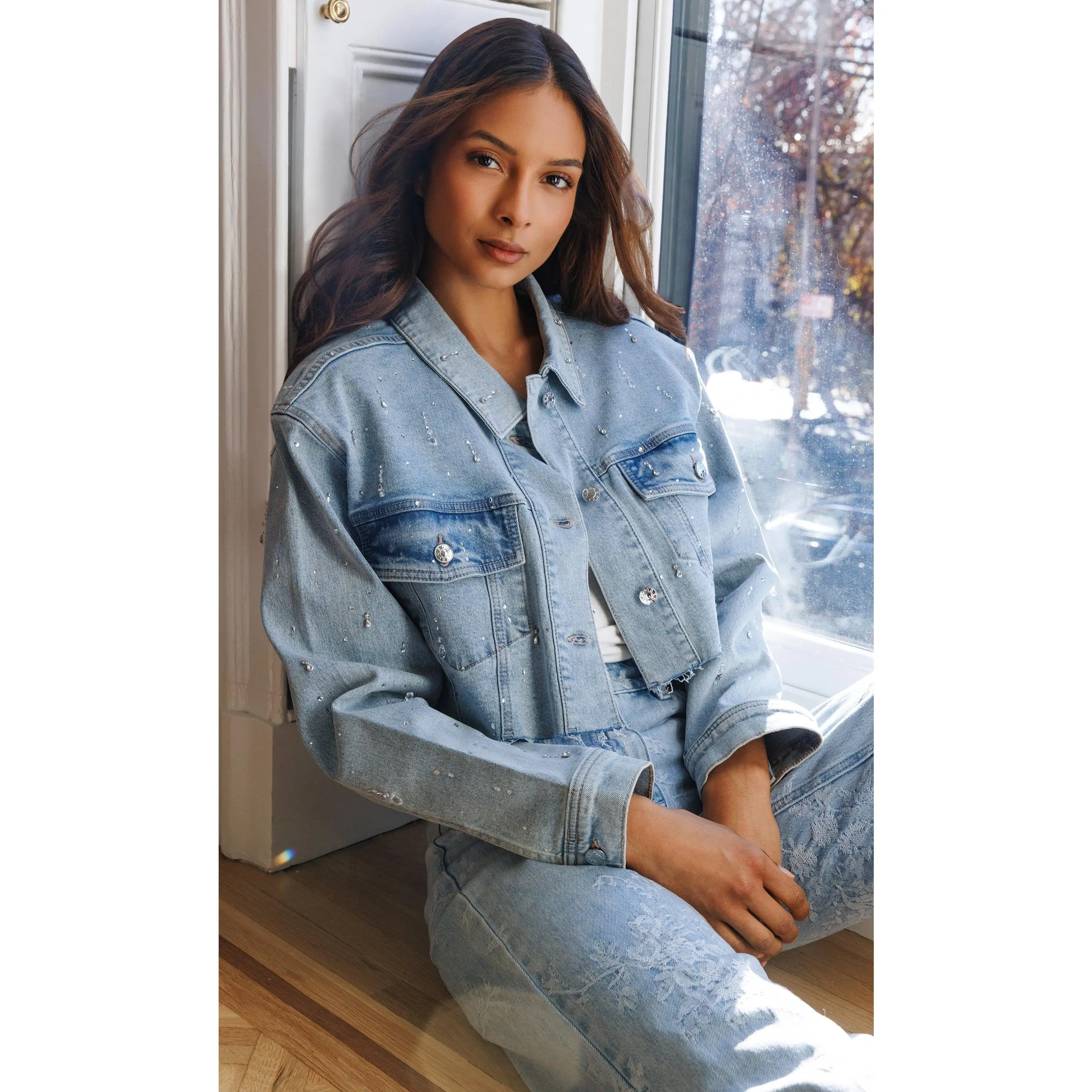 Generation Love Delan EMB Denim Jacket in Light Blue