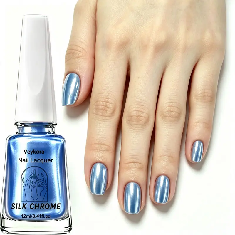 12ml Fast-Drying Fashion Silk Chrome Mirror Blue Metallic Nail Polish, At-Home Nail Art Supplies for Fingernails & Toenails