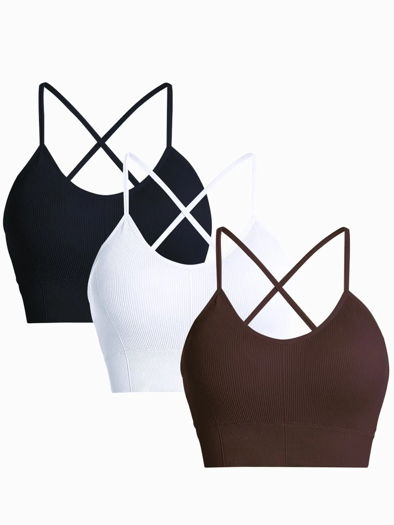 Women's Criss Cross Backless Sports Bra, Comfort Solid Color Wireless Sports Bra, High Stretch Comfortable Fabric Sports Bra For Yoga Gym Workout, Min