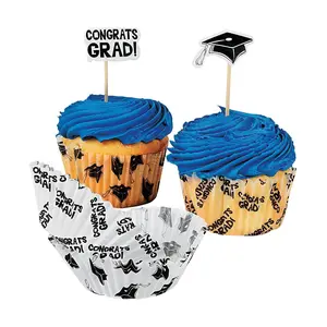 2" Bulk  200 Pc. Graduation Paper Cupcake Liners with Pick Toppers